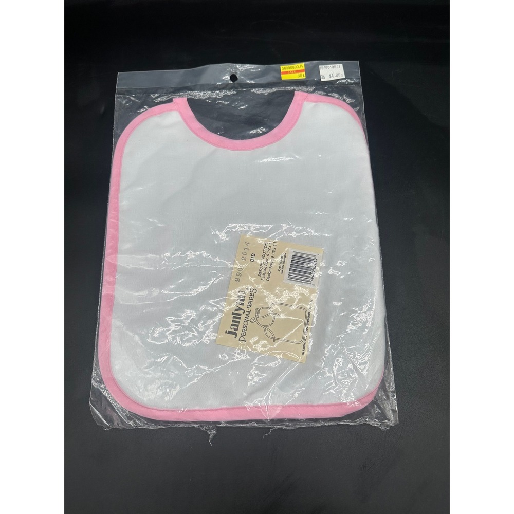 Janlynn Personal Wares Quilted Baby Bib‎ Pink Trim White Embroidery Blank
